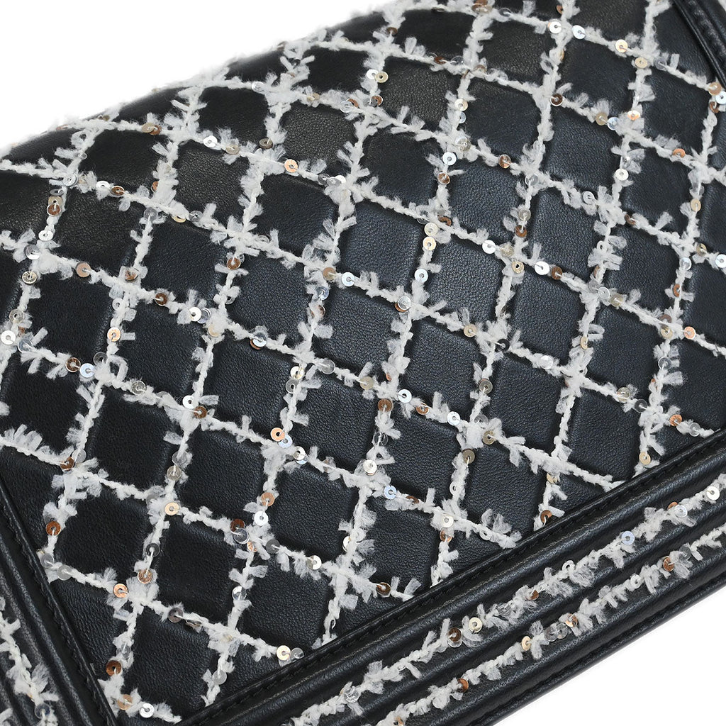 Boy Chanel 2017-2018 Black Lambskin Sequins Medium Shoulder Bag