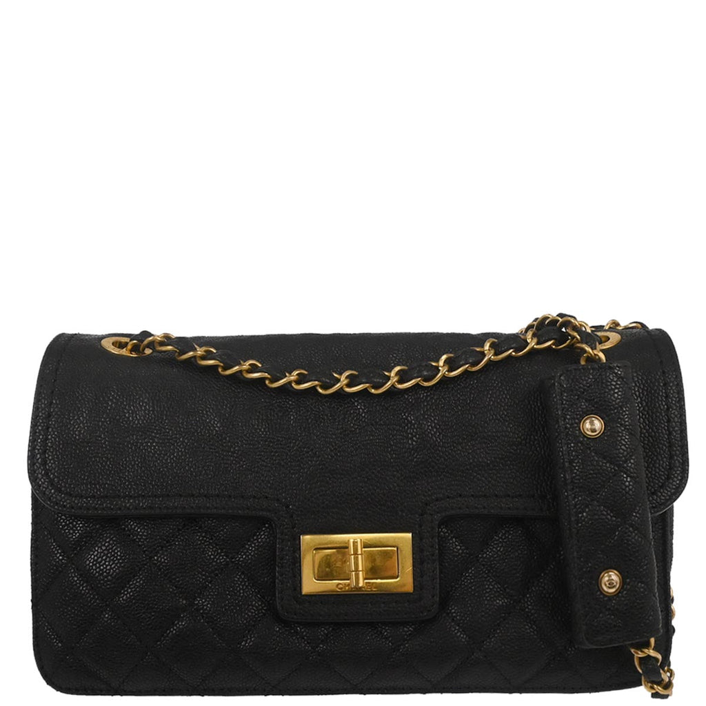 Chanel 2012 Black Caviar Skin Mademoiselle Lock Shoulder Bag