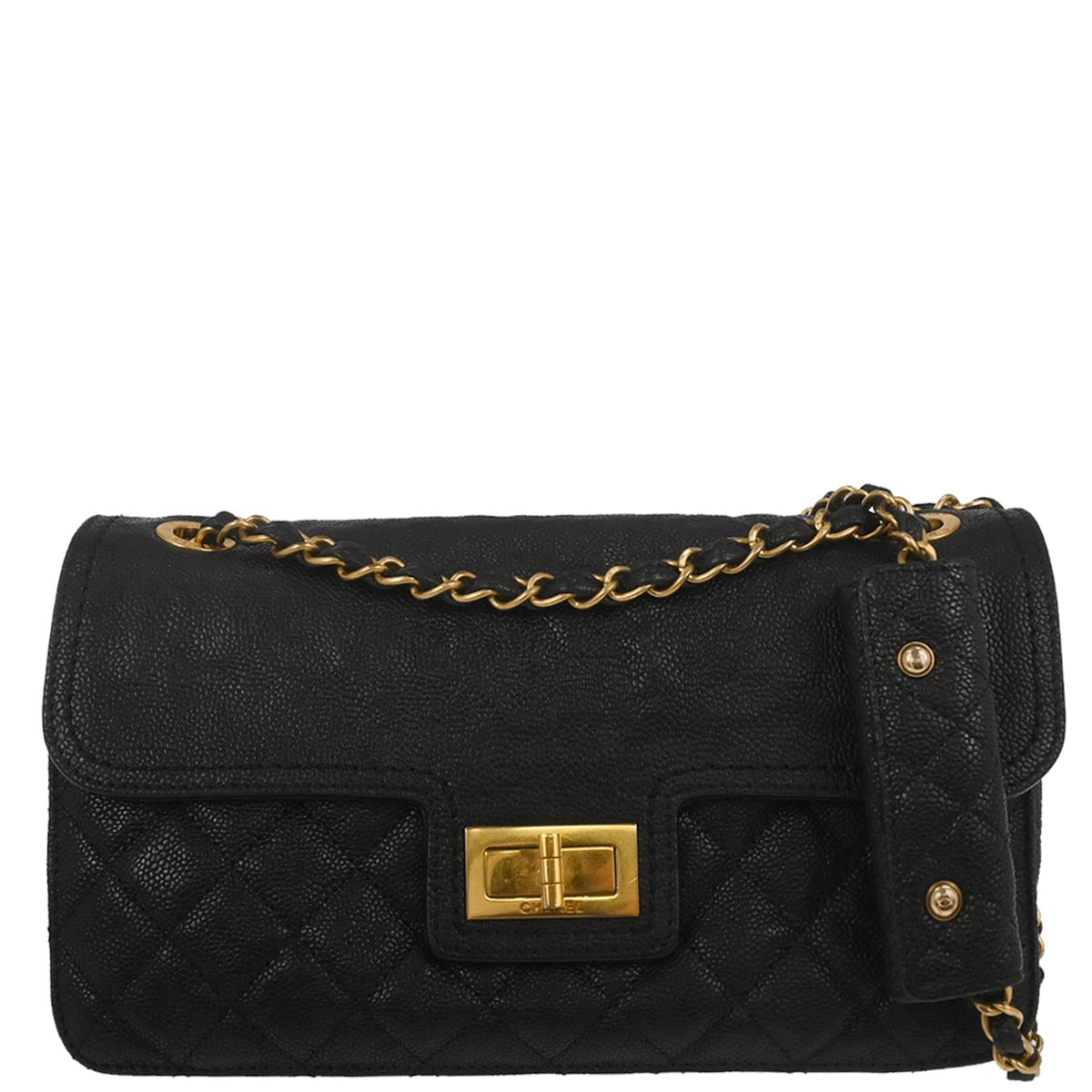 Chanel 2012 Black Caviar Skin Mademoiselle Lock Shoulder Bag