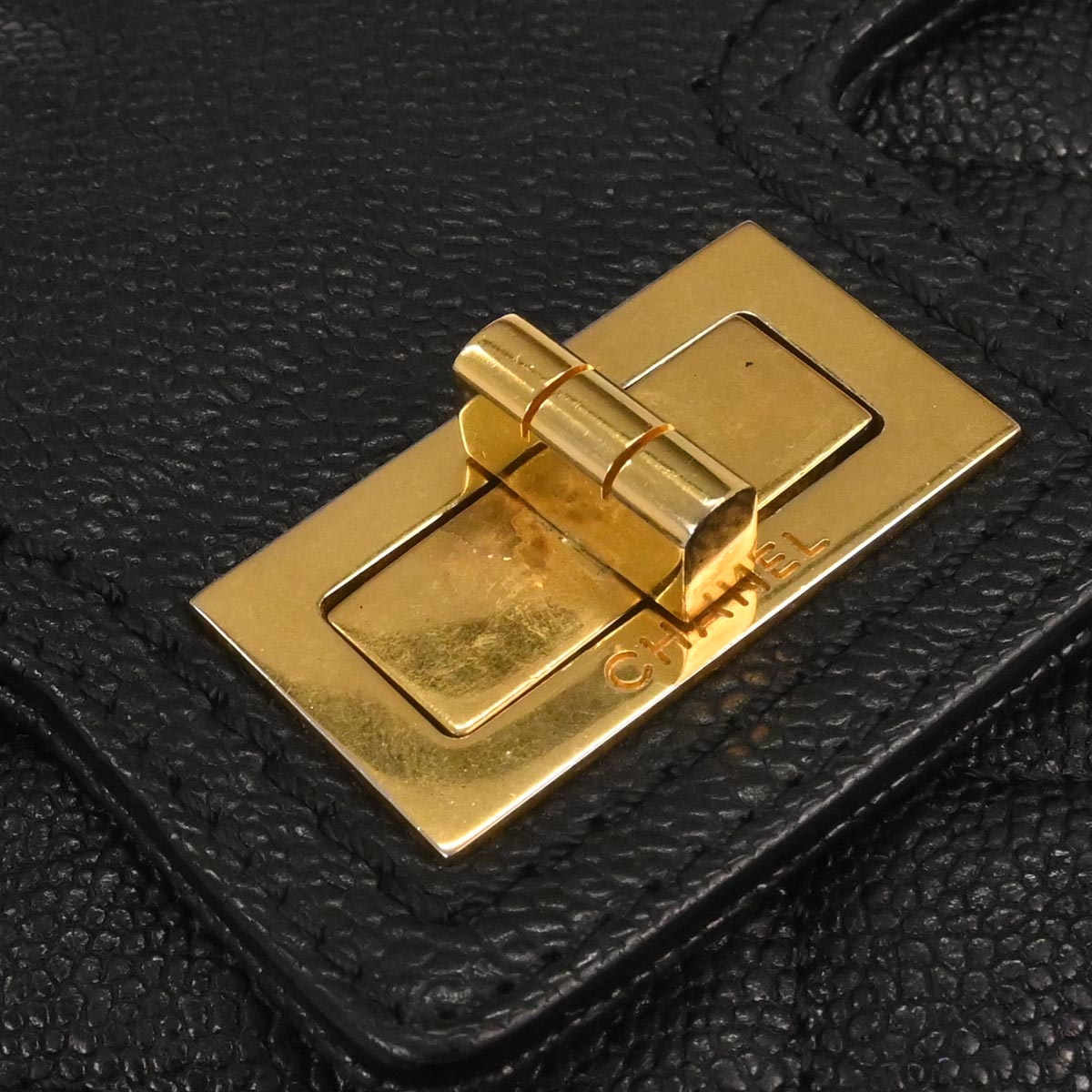 Chanel 2012 Black Caviar Skin Mademoiselle Lock Shoulder Bag
