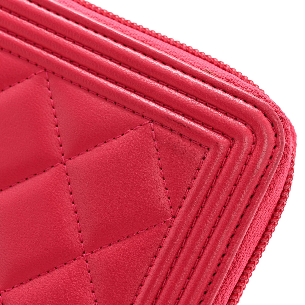 Lambskin Quilted Boy Zip Around Wallet Pink
