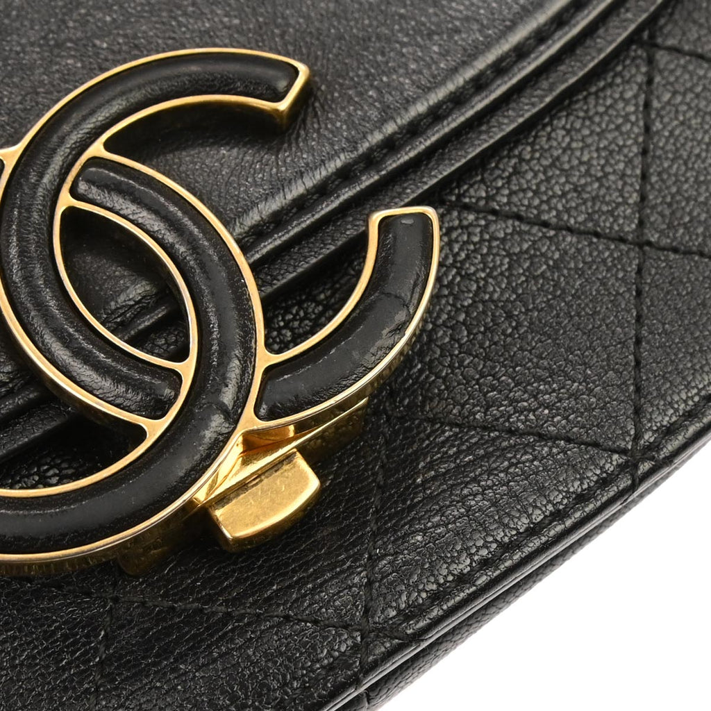 Chanel 2017-2018 Black Calfskin Coco Curve 2way Shoulder Handbag