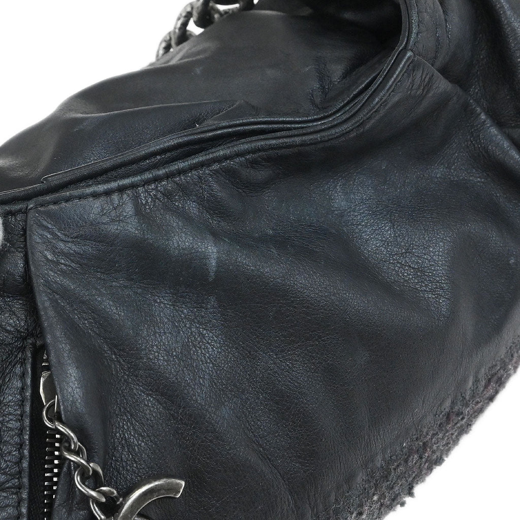 Chanel 2012-2013 Black Tweed Calfskin Coco Pleats Hobo Bag