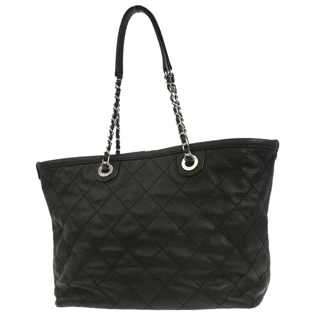Chanel 2014-2015 Black Caviar Skin Tote Chain Handbag