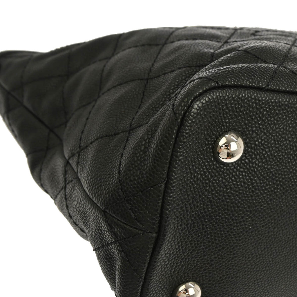 Chanel 2014-2015 Black Caviar Skin Tote Chain Handbag