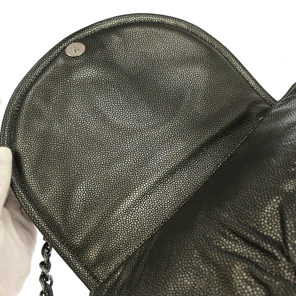 Chanel 2010-2011 Metallic Gold Caviar Skin Half Moon Flap Shoulder Bag