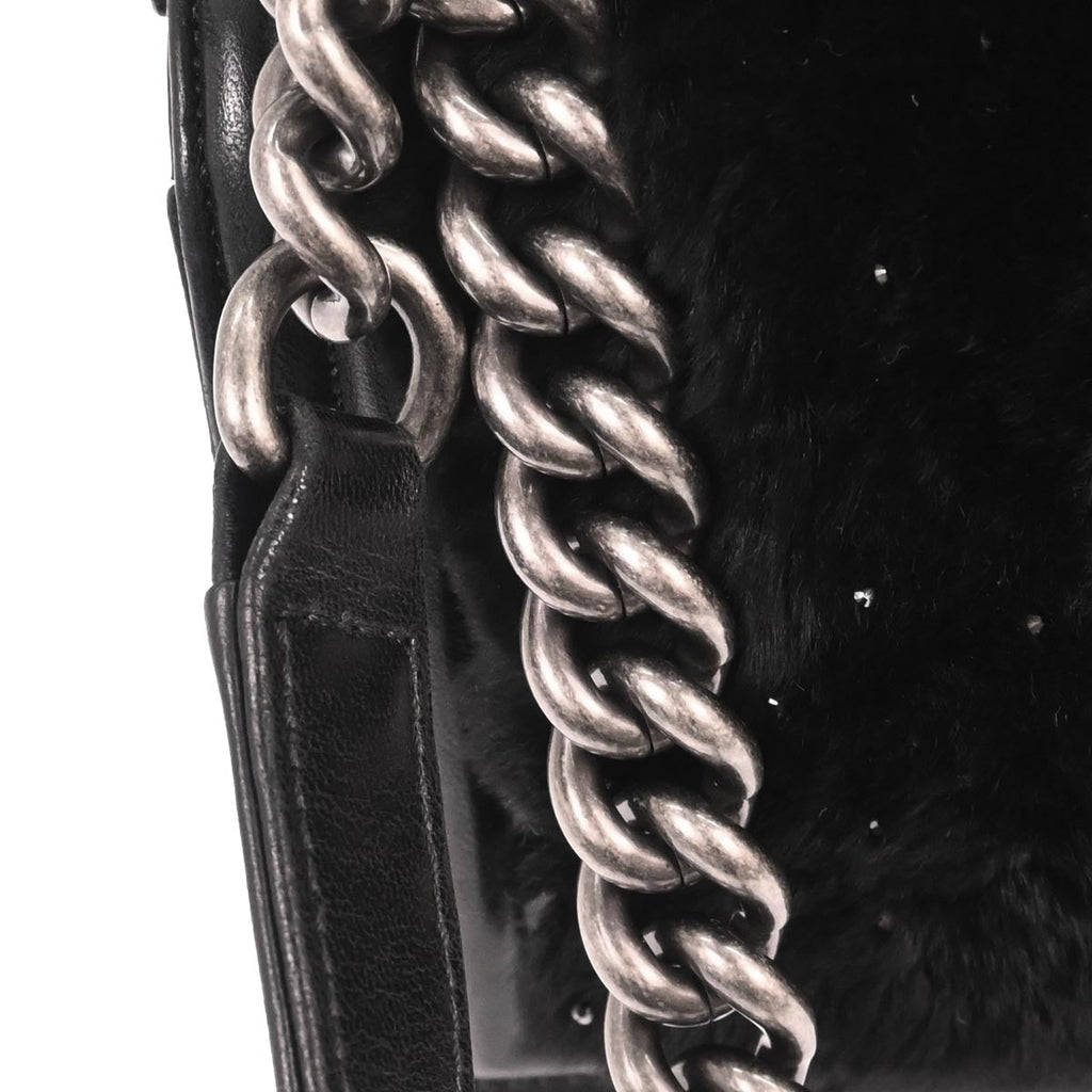 Boy Chanel Black Lambskin Fur Small Chain Shoulder Bag