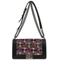 Boy Chanel 2017 Black Tweed Lambskin Medium Double Chain Shoulder Bag