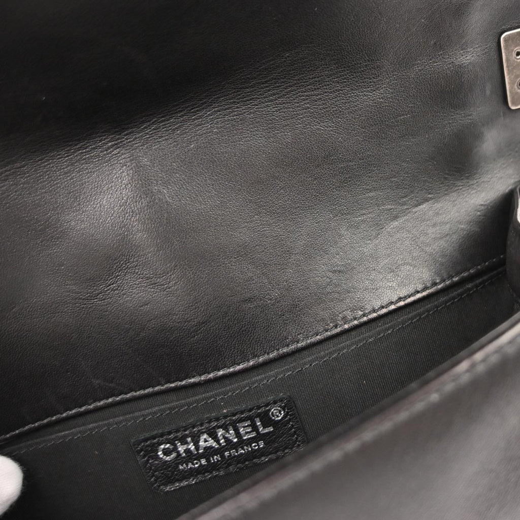 Boy Chanel 2017 Black Tweed Lambskin Medium Double Chain Shoulder Bag