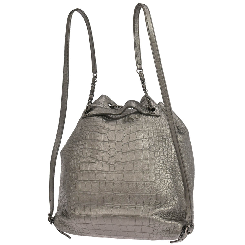 Chanel 2019 Silver Embossed Leather Backpack