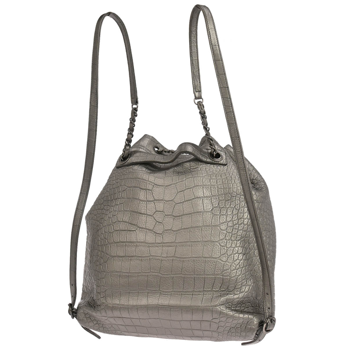Chanel 2019 Silver Embossed Leather Backpack