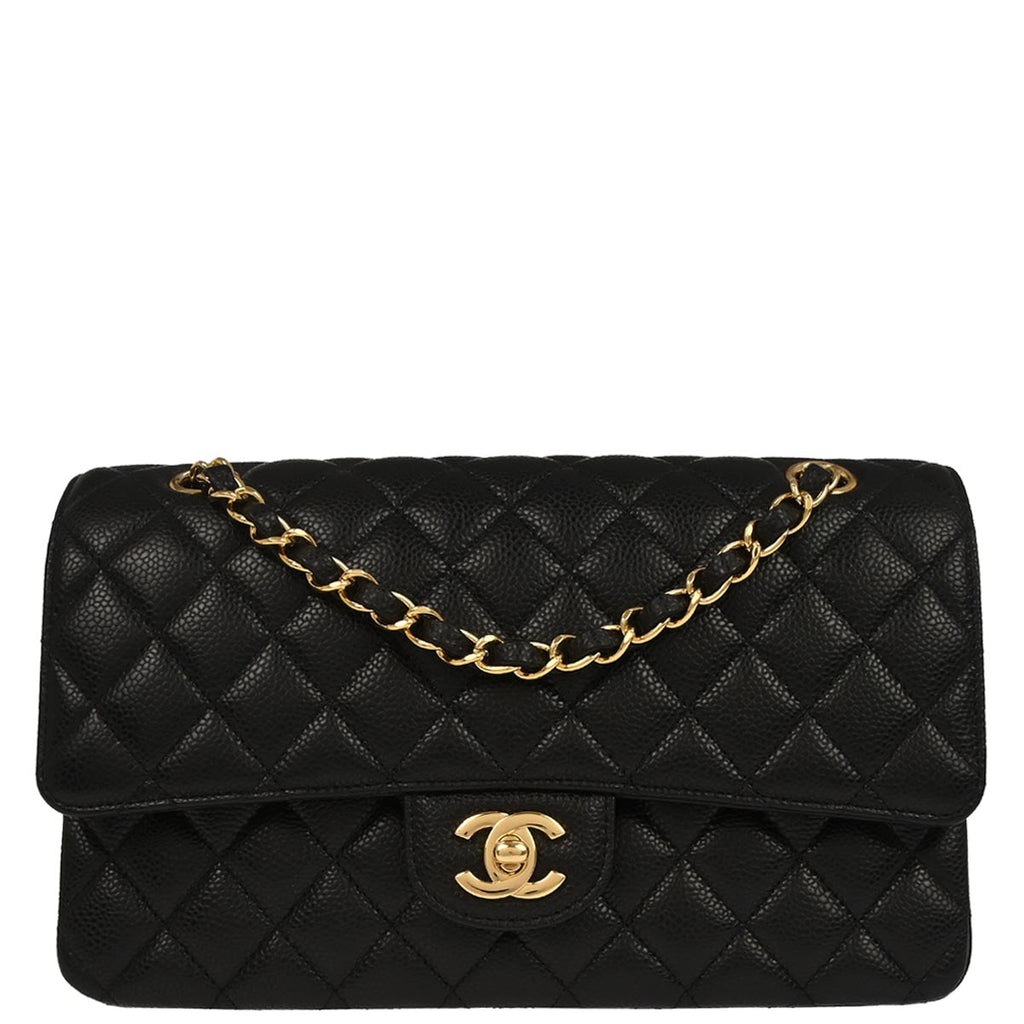 Chanel 2017 Black Caviar Skin Medium Classic Double Flap Shoulder Bag