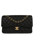 Chanel 2017 Black Caviar Skin Medium Classic Double Flap Shoulder Bag