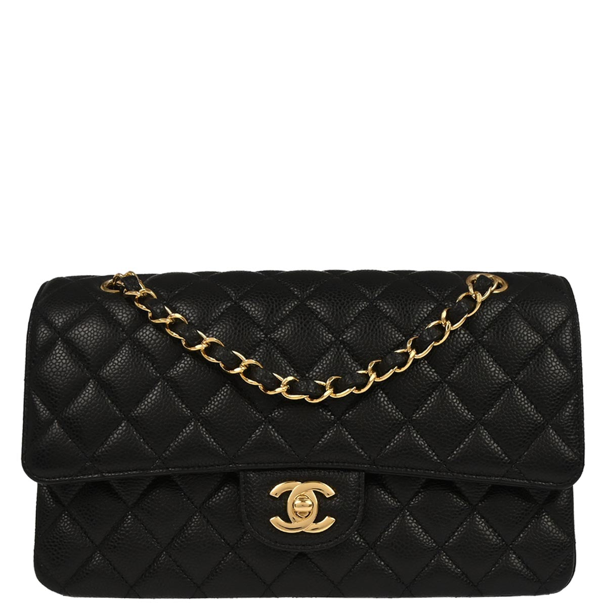 Chanel 2017 Black Caviar Skin Medium Classic Double Flap Shoulder Bag
