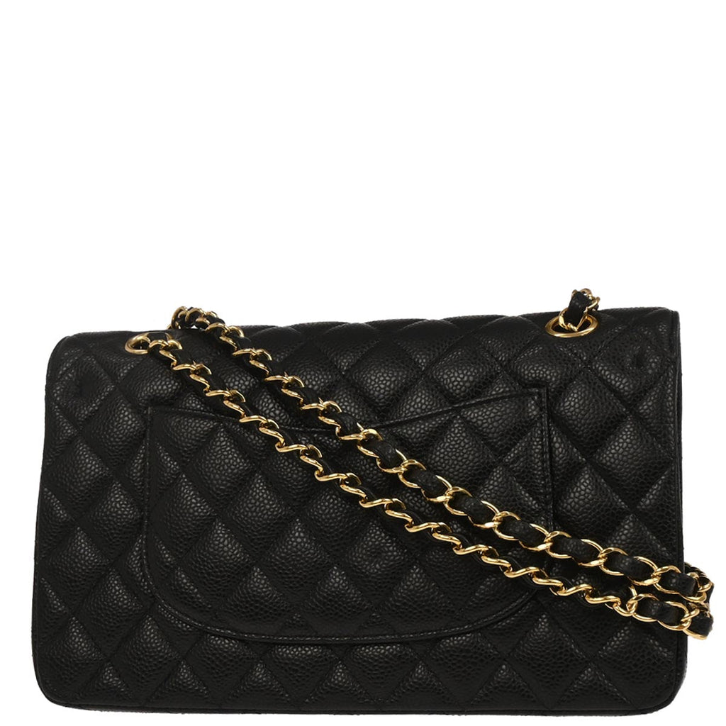Chanel 2017 Black Caviar Skin Medium Classic Double Flap Shoulder Bag