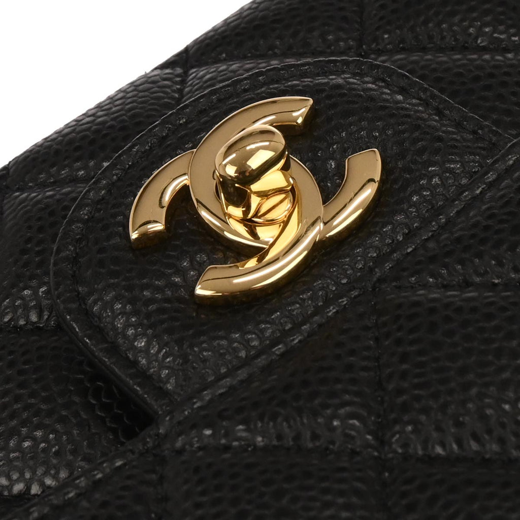 Chanel 2017 Black Caviar Skin Medium Classic Double Flap Shoulder Bag