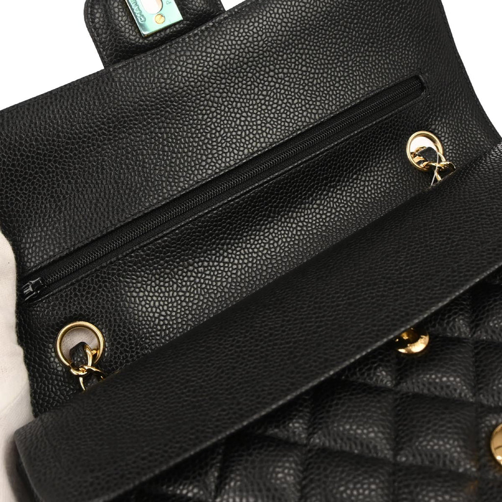 Chanel 2017 Black Caviar Skin Medium Classic Double Flap Shoulder Bag