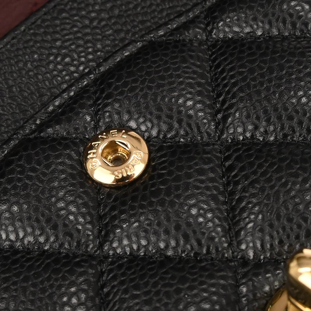 Chanel 2017 Black Caviar Skin Medium Classic Double Flap Shoulder Bag