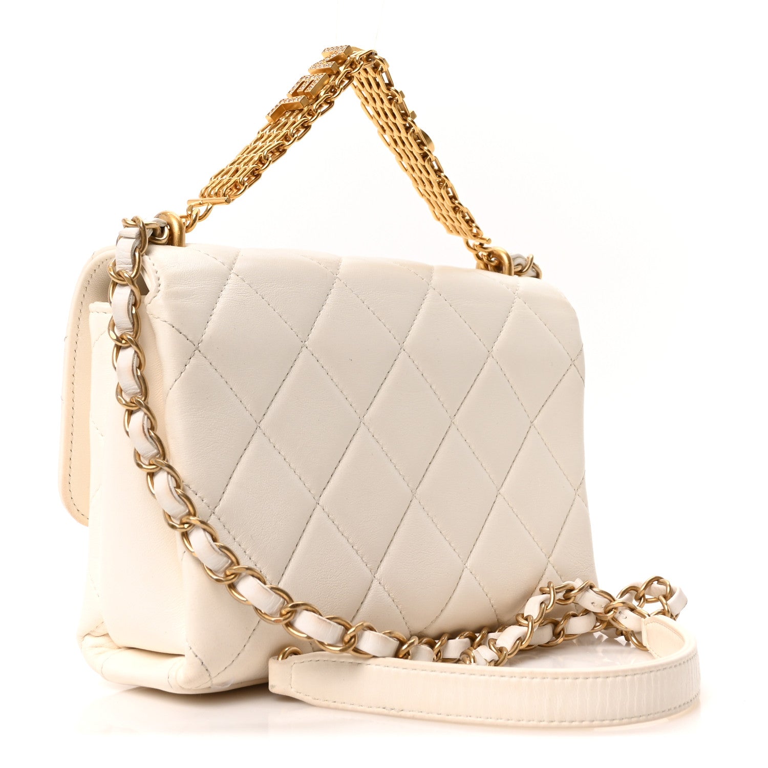 Chanel Lambskin Quilted Small CC Crystal Logo Chain Flap White
