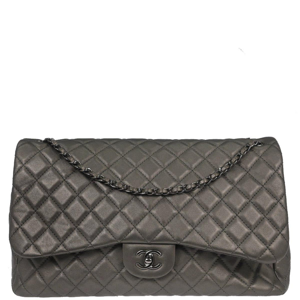 Chanel 2019 Silver Lambskin Flap Shoulder Bag
