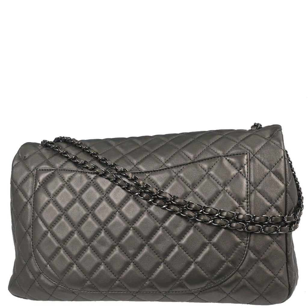Chanel 2019 Silver Lambskin Flap Shoulder Bag