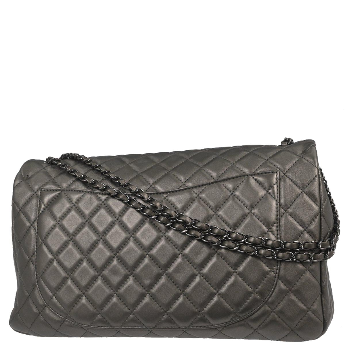 Chanel 2019 Silver Lambskin Flap Shoulder Bag