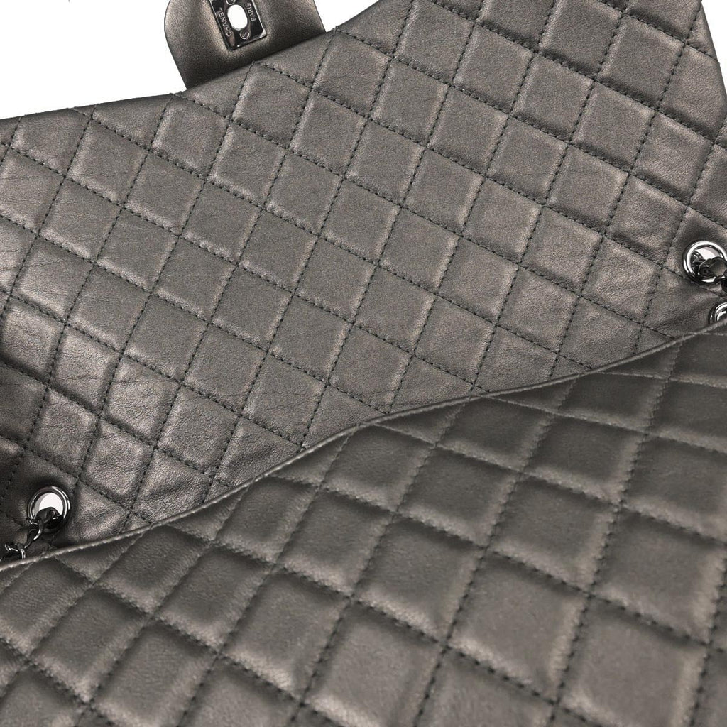 Chanel 2019 Silver Lambskin Flap Shoulder Bag