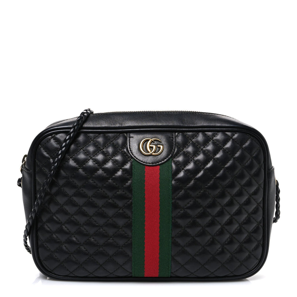Gucci Calfskin Web Trapuntata Small GG Shoulder Bag Black