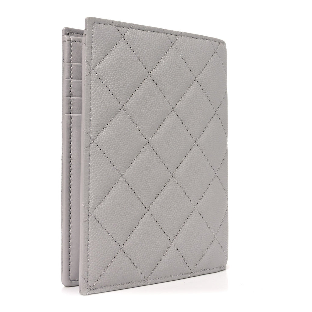 Caviar Quilted CC Passport Holder Grey