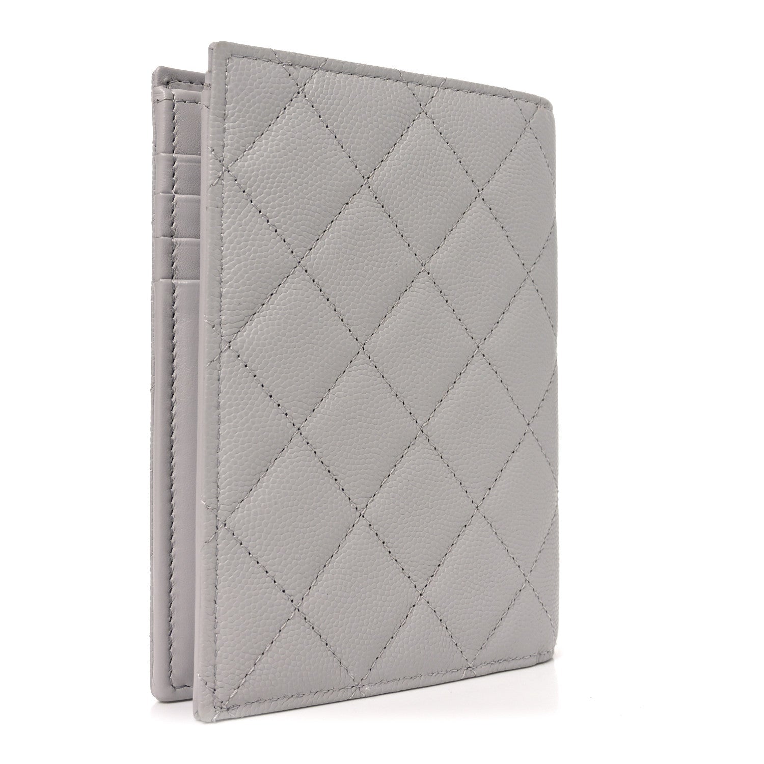 Caviar Quilted CC Passport Holder Grey