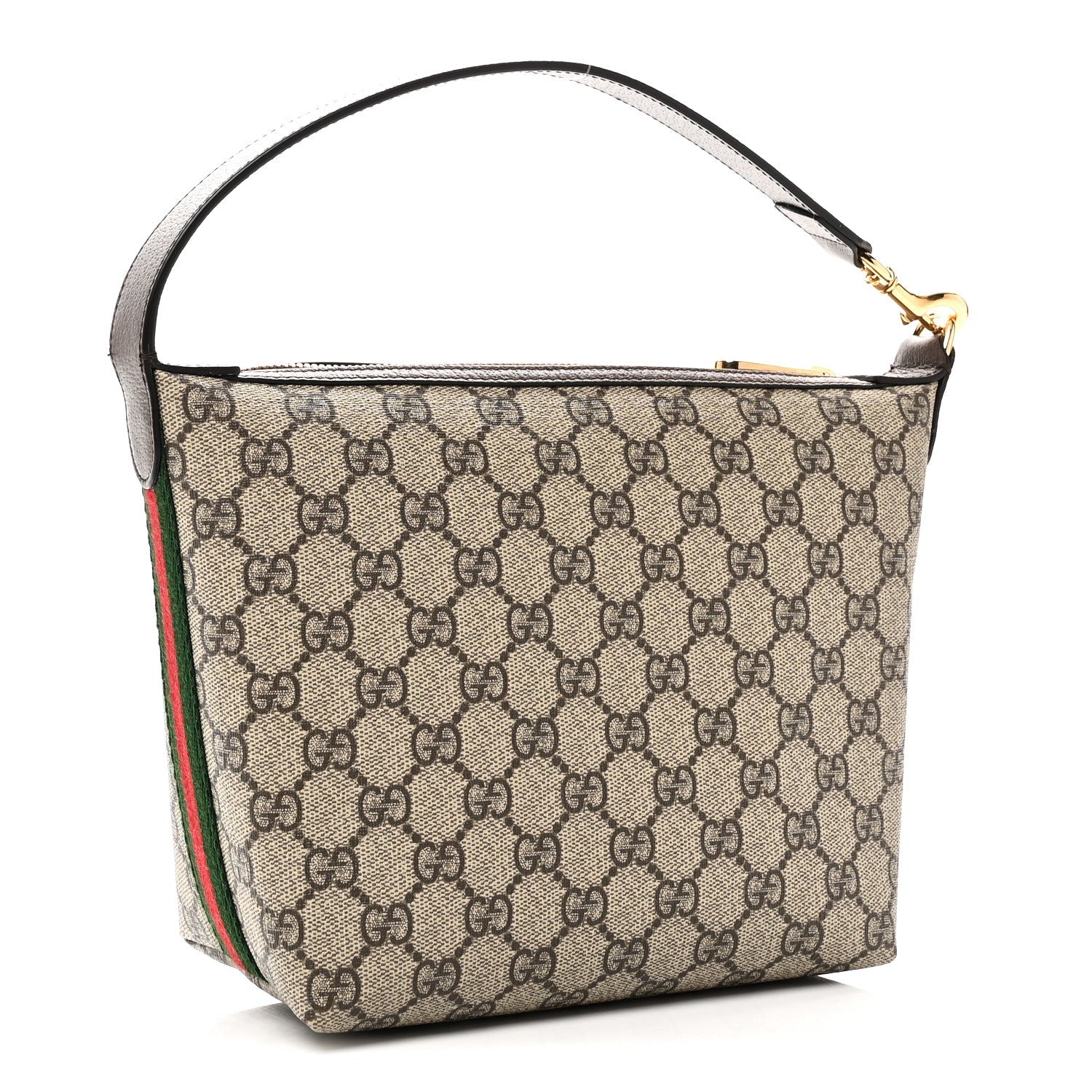 Gucci GG Supreme Monogram Textured Calfskin Web Super Mini Ophidia Shoulder Bag Beige Ebony New Acero