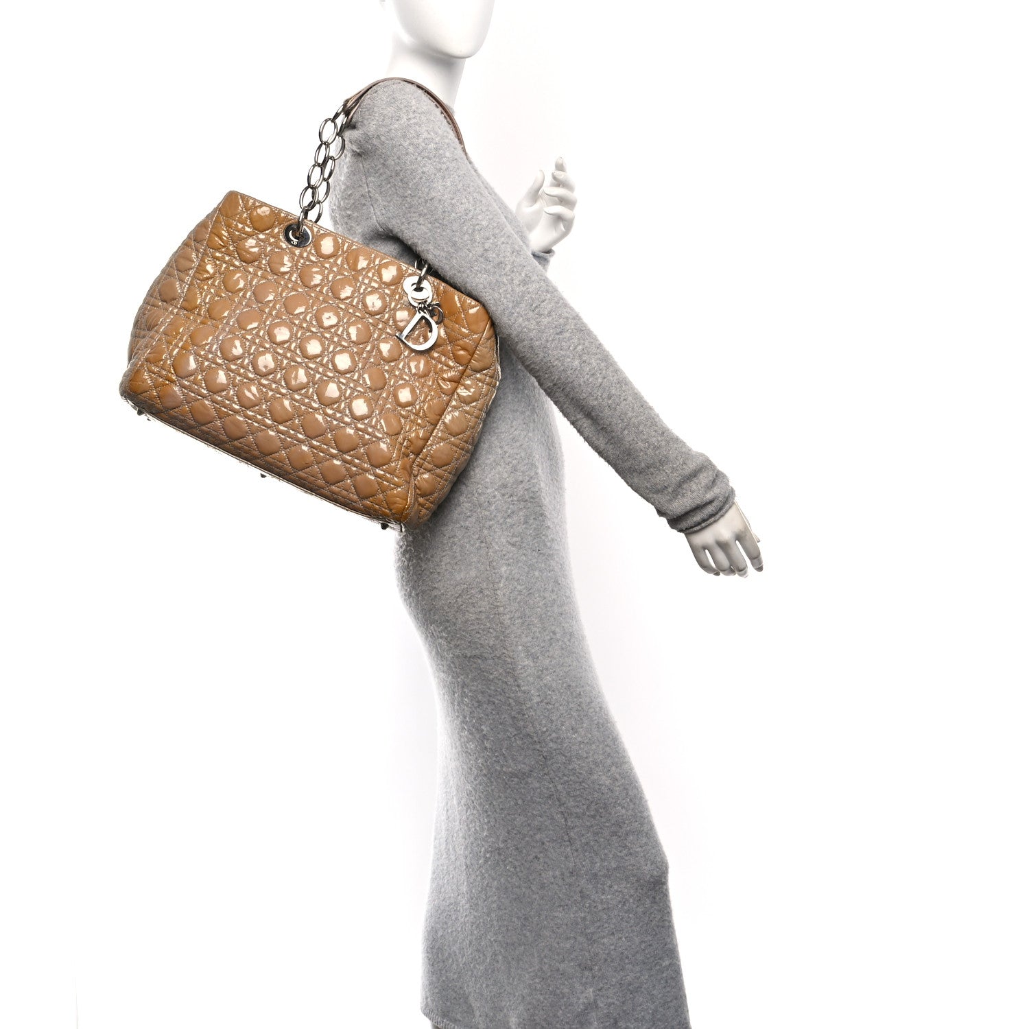 Christian Dior Patent Cannage Large Dior Soft Shopping Tote Beige