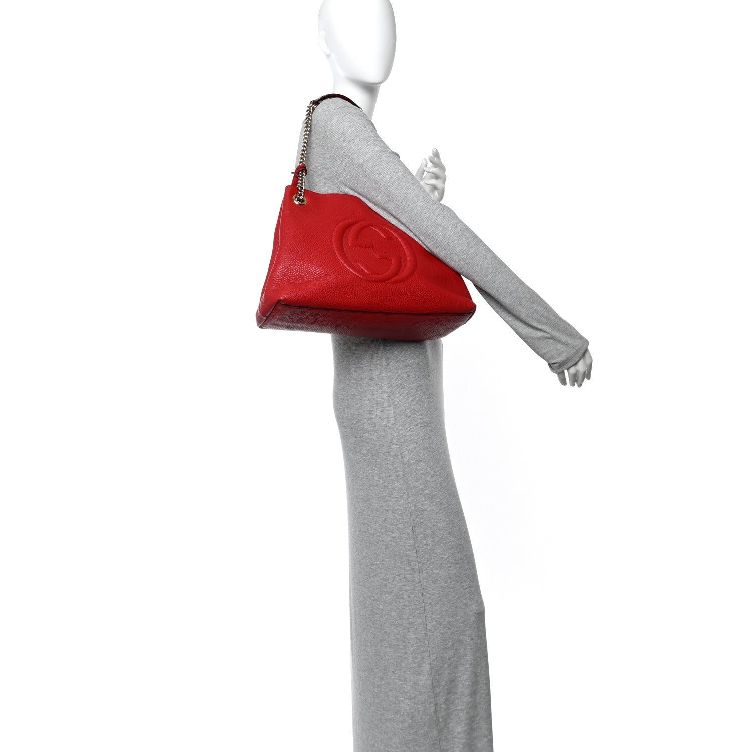 Gucci Pebbled Calfskin Medium Soho Chain Shoulder Bag Tabasco Red