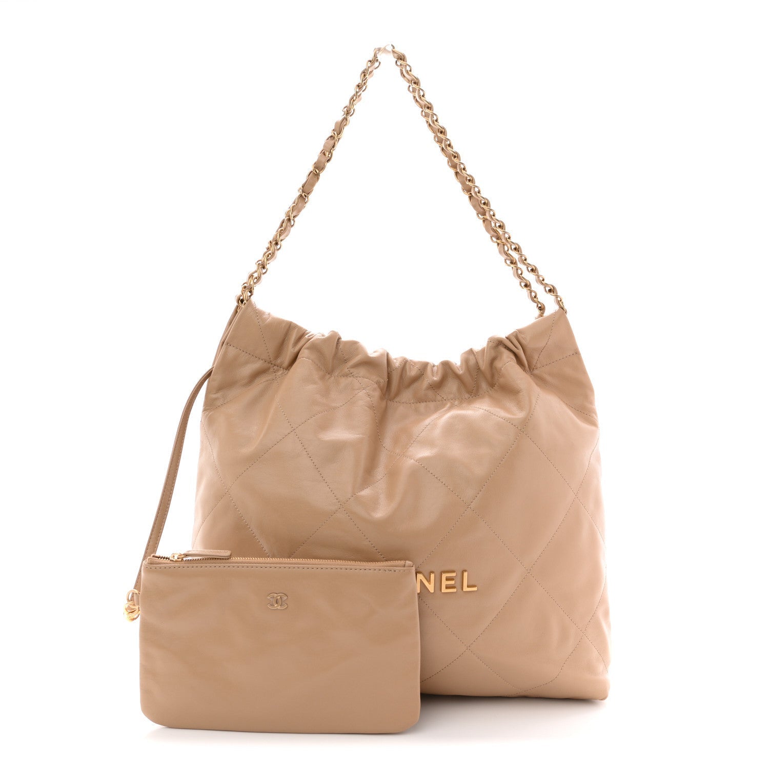 Chanel Shiny Calfskin Quilted Chanel 22 Beige