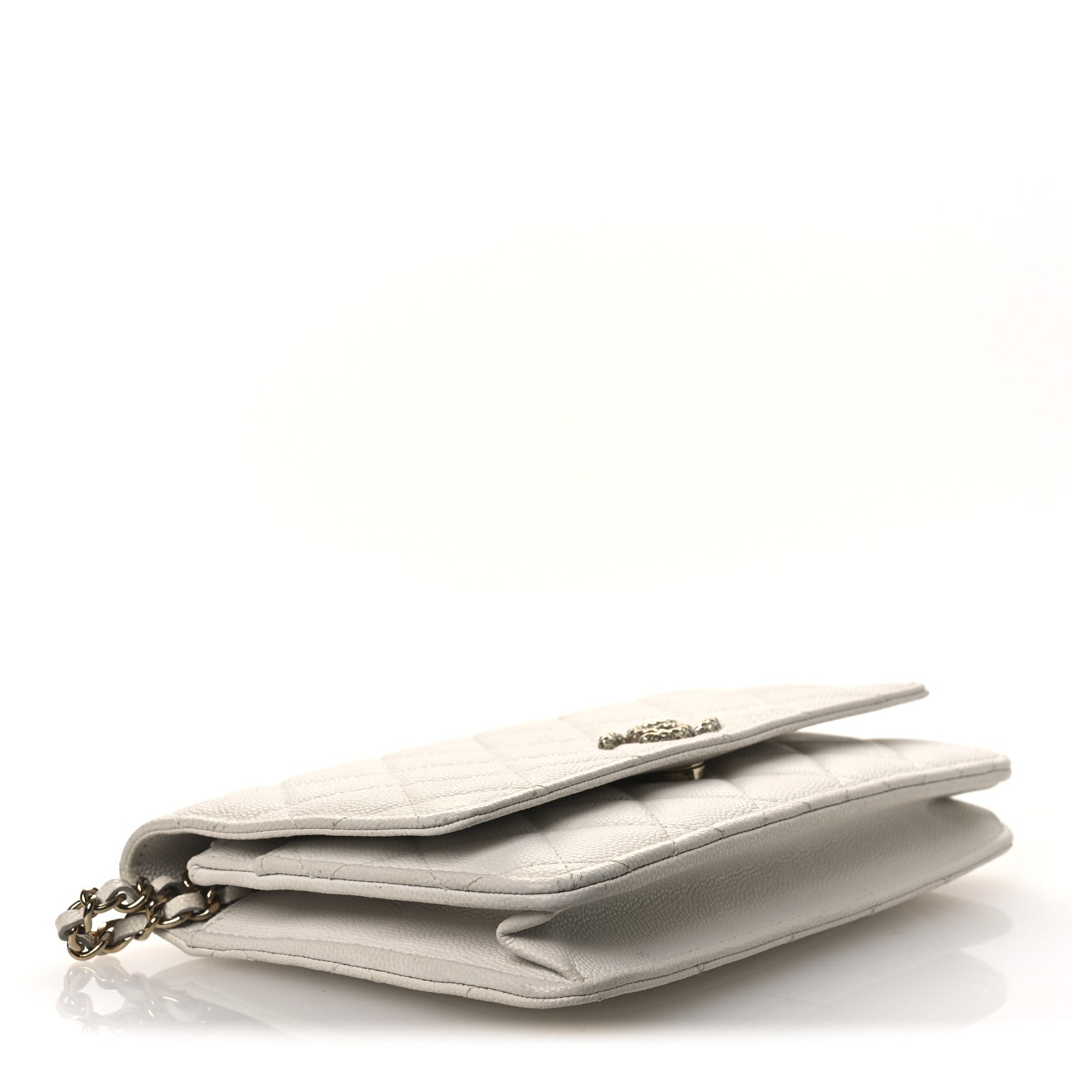 Chanel Caviar Quilted Perforated Metal CC Wallet On Chain WOC White