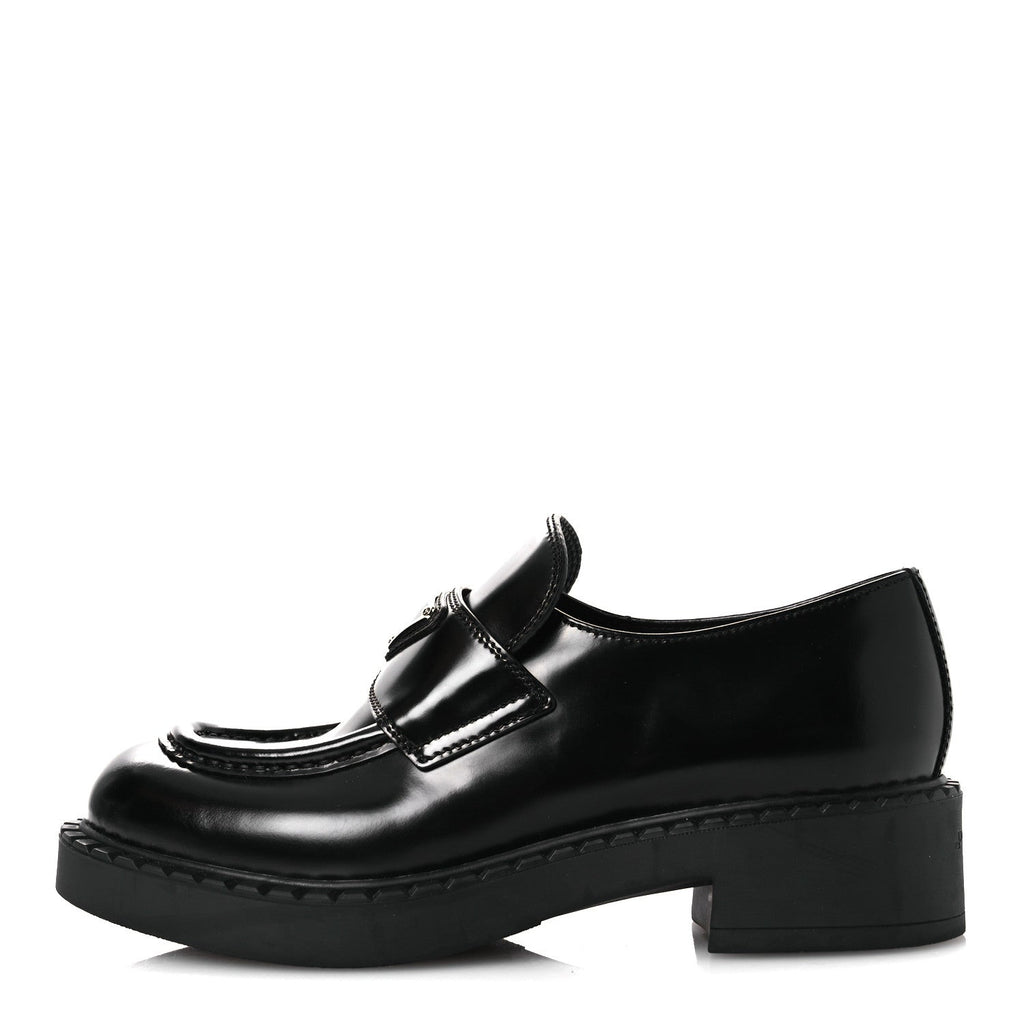 Prada Spazzolato Metal Triangle Logo 50mm Loafers 36 Black