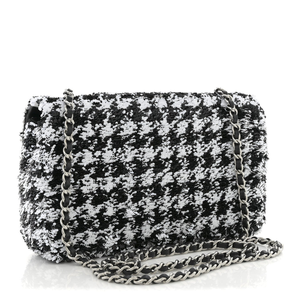 Chanel Sequin Houndstooth Small Flap Black White
