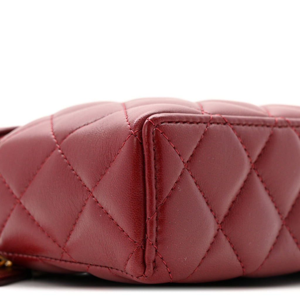 Lambskin Quilted Top Handle Slim Vanity With Chain Burgundy