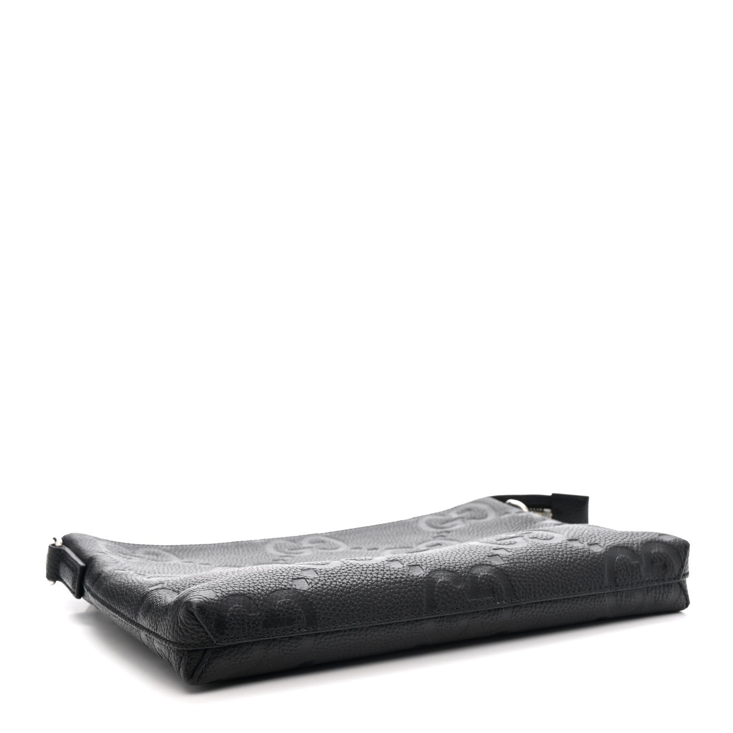 Gucci Piuma Calfskin Jumbo GG Embossed Medium Wristlet Messenger Bag Black