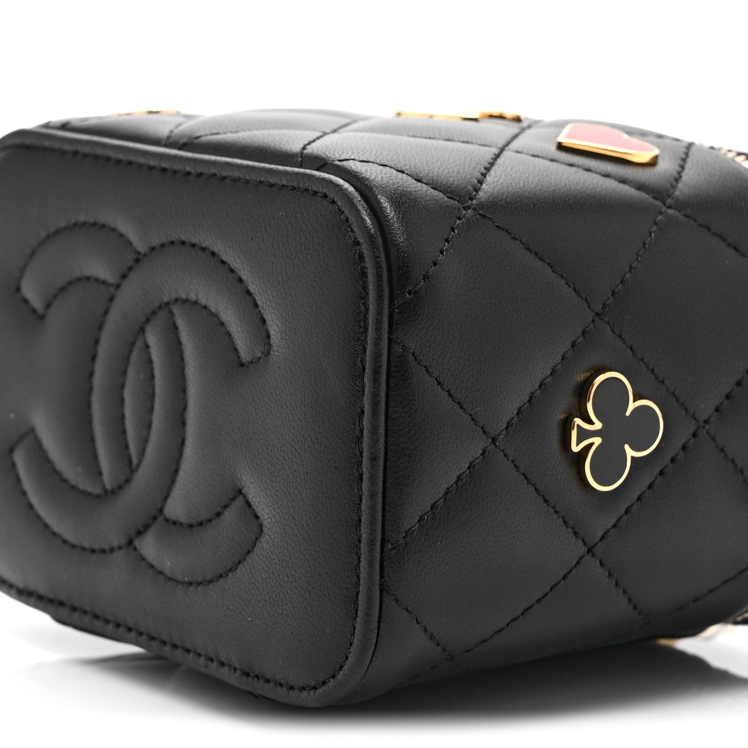 Chanel Lambskin Quilted Enamel Coco Casino Mini Vanity Case With Chain Black
