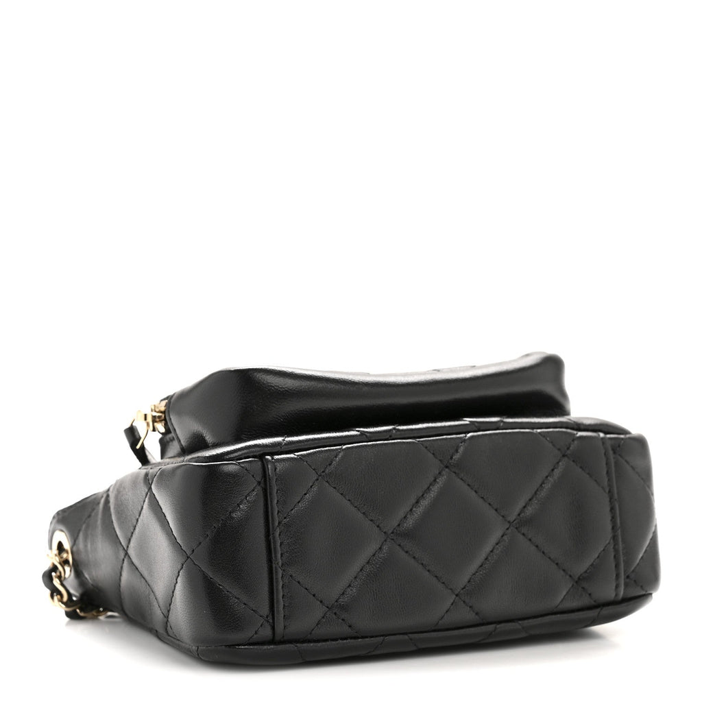 Chanel Shiny Crumpled Lambskin Quilted Mini Clutch With Chain Black