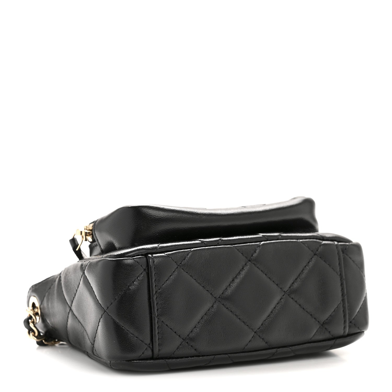 Chanel Shiny Crumpled Lambskin Quilted Mini Clutch With Chain Black