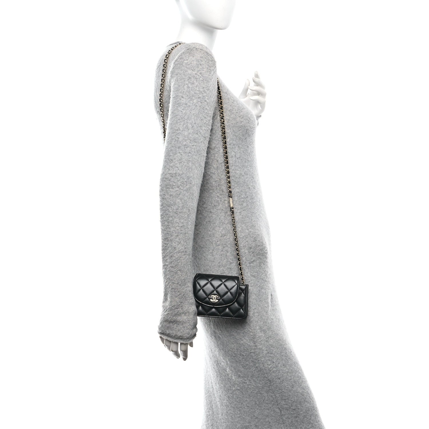 Chanel Lambskin Quilted Phone Holder Flap Black