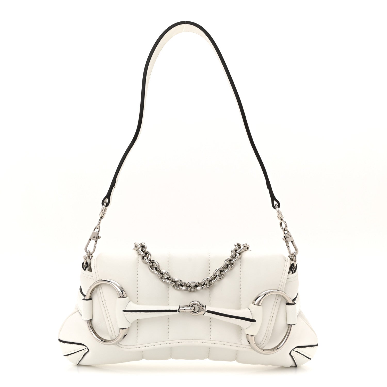 Gucci Nappa Vertical Matelasse Small Maxi Horsebit Chain Shoulder Bag Great White