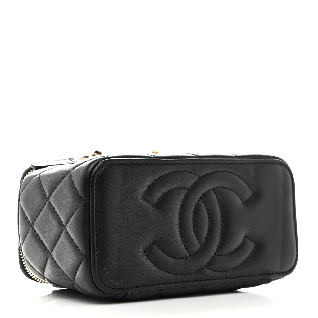 Chanel Lambskin Quilted Pearl Crush Small Vanity Case With Chain Black