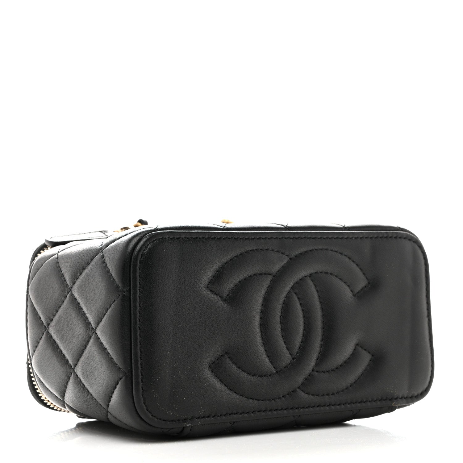 Chanel Lambskin Quilted Pearl Crush Small Vanity Case With Chain Black
