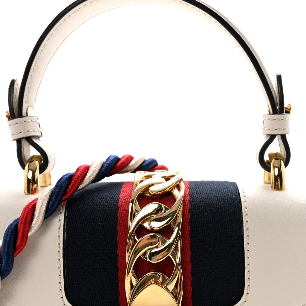 Gucci Calfskin Mini Sylvie Top Handle Bag White