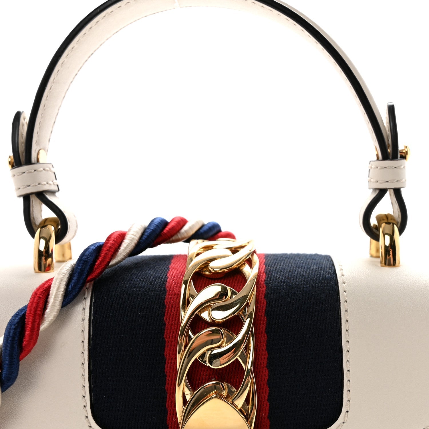 Gucci Calfskin Mini Sylvie Top Handle Bag White