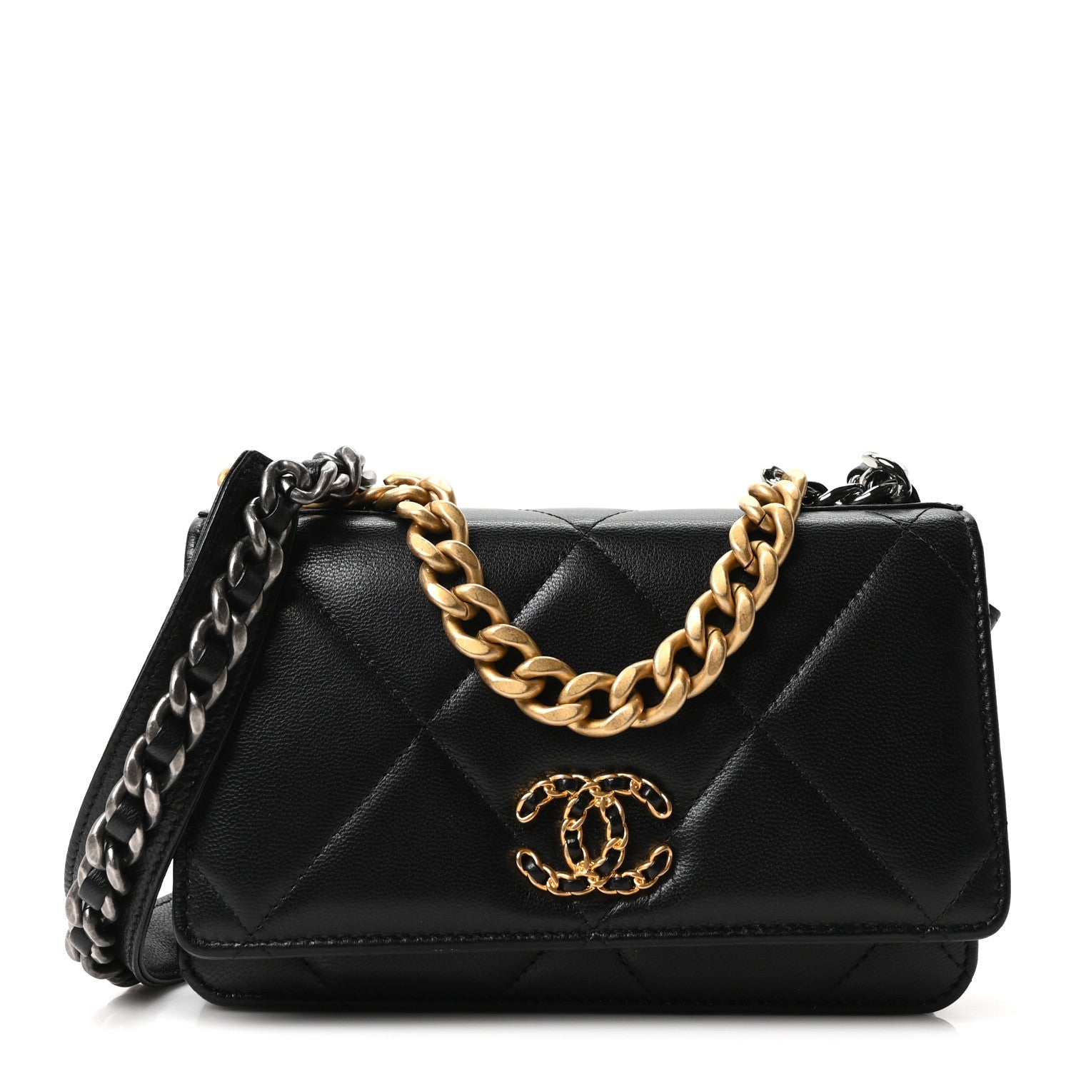 Chanel Lambskin Quilted Chanel 19 Wallet On Chain WOC Black