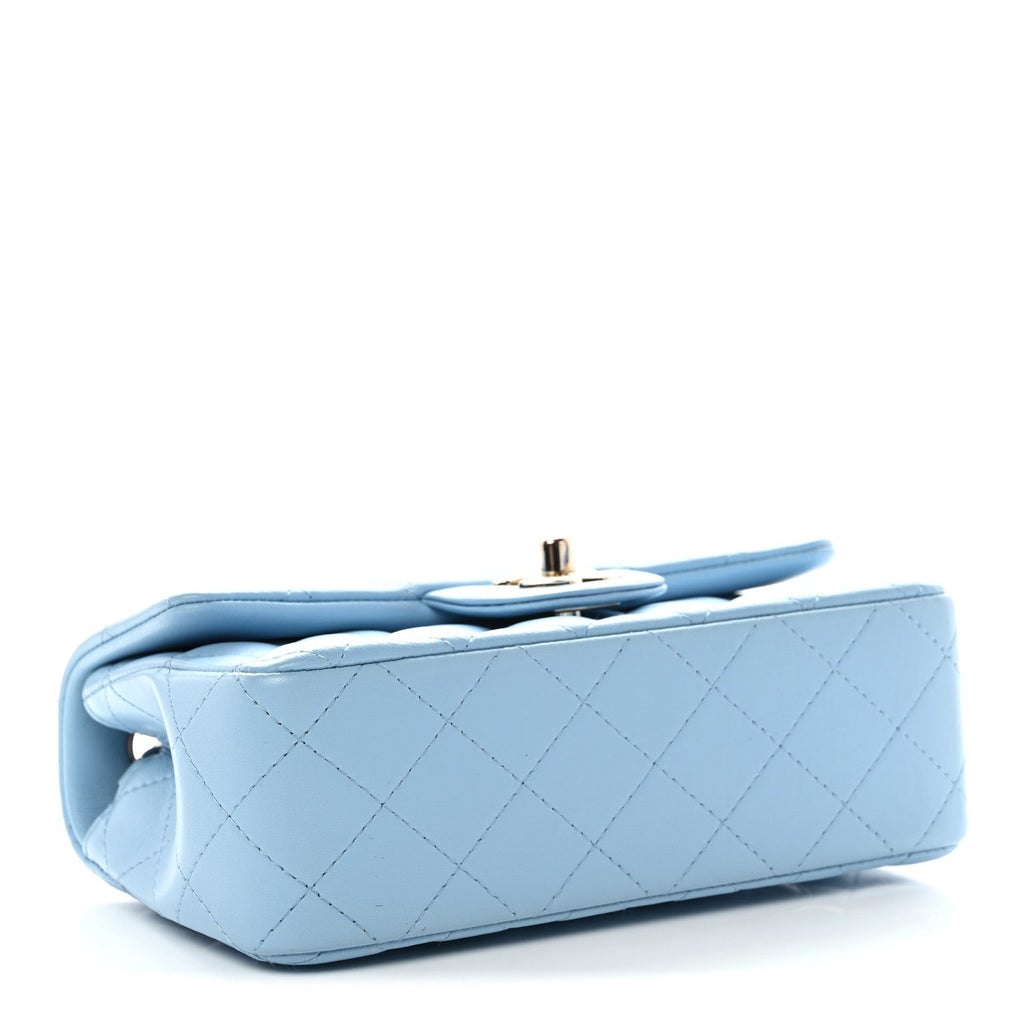 Chanel Lambskin Quilted Mini Rectangular Flap Light Blue